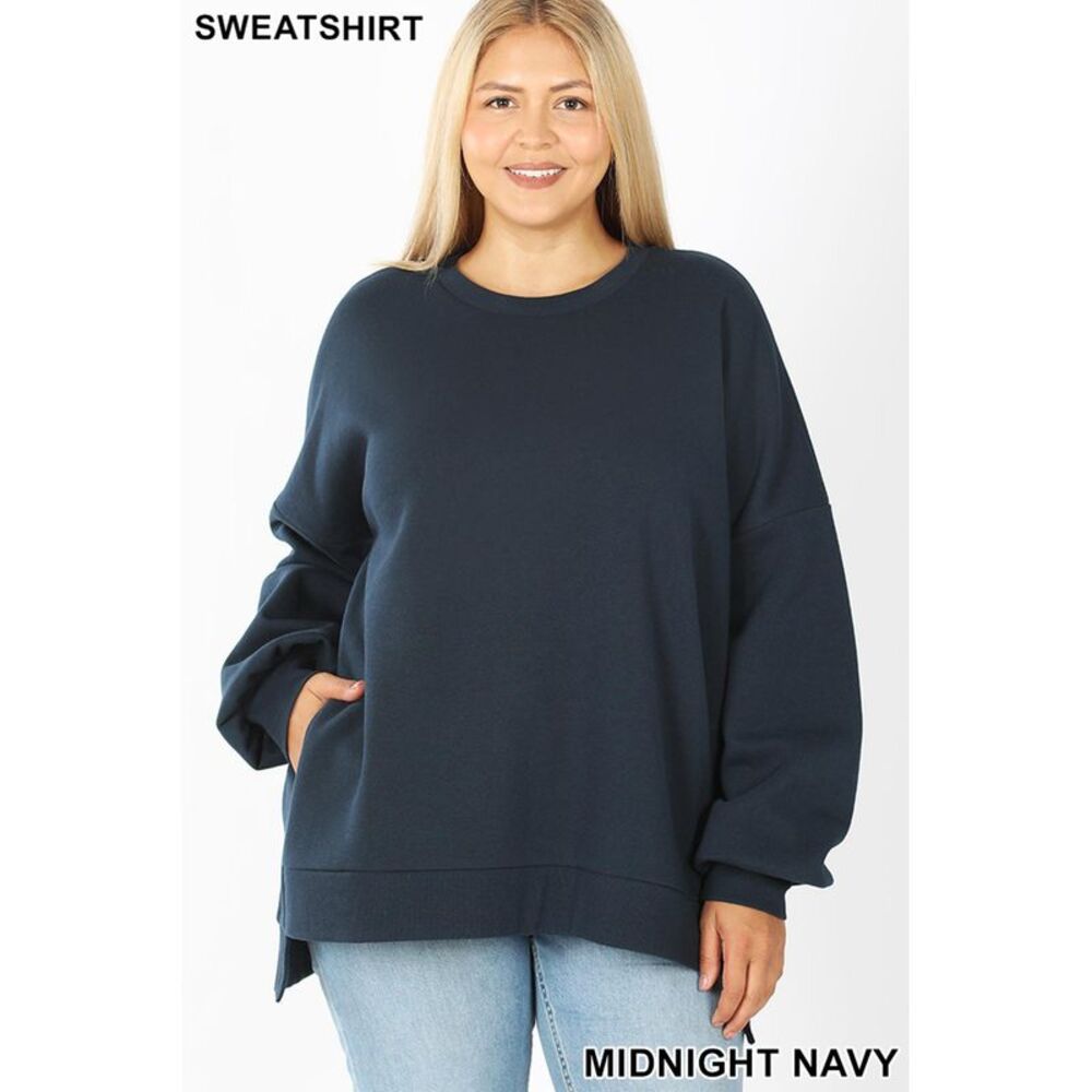 World of Leggings Round Neck Hi-Low Hem Plus Size Sweatshirt
